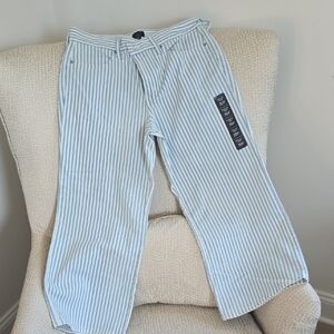 J. Crew Light Blue and White Striped Wide-Leg Crop Pants